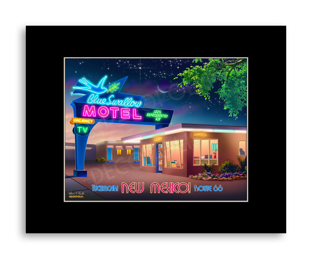 DECOPOLIS Print - New Mexico Blue Swallow Motel - Matted