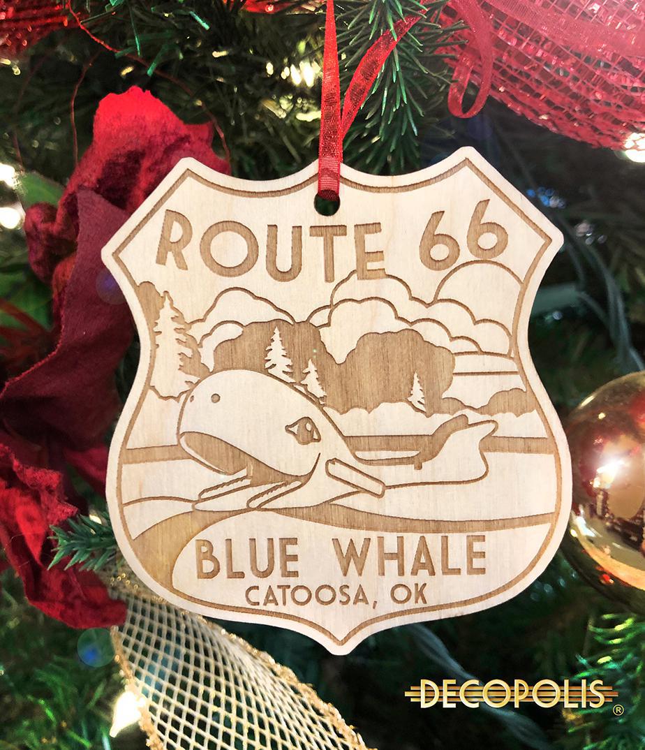 Wood Ornament, Route 66 Blue Whale