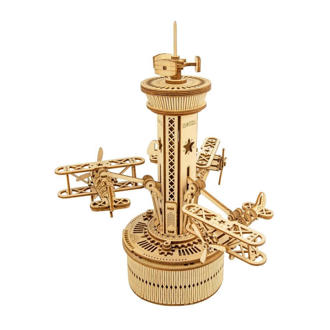 3D Wooden Puzzle: Mechanical Music Box: Airplane Control Tower