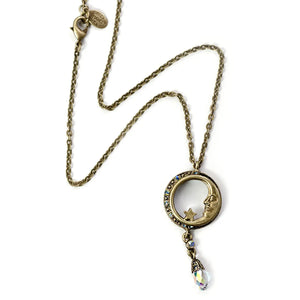 Half Moon in Circle Crystal Drop Necklace