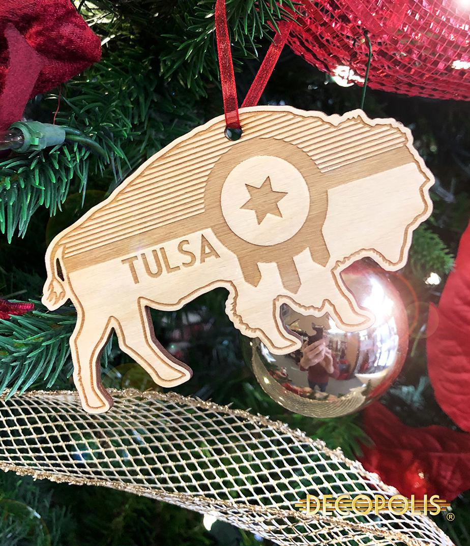 Wood Ornament, Tulsa Flag Bison